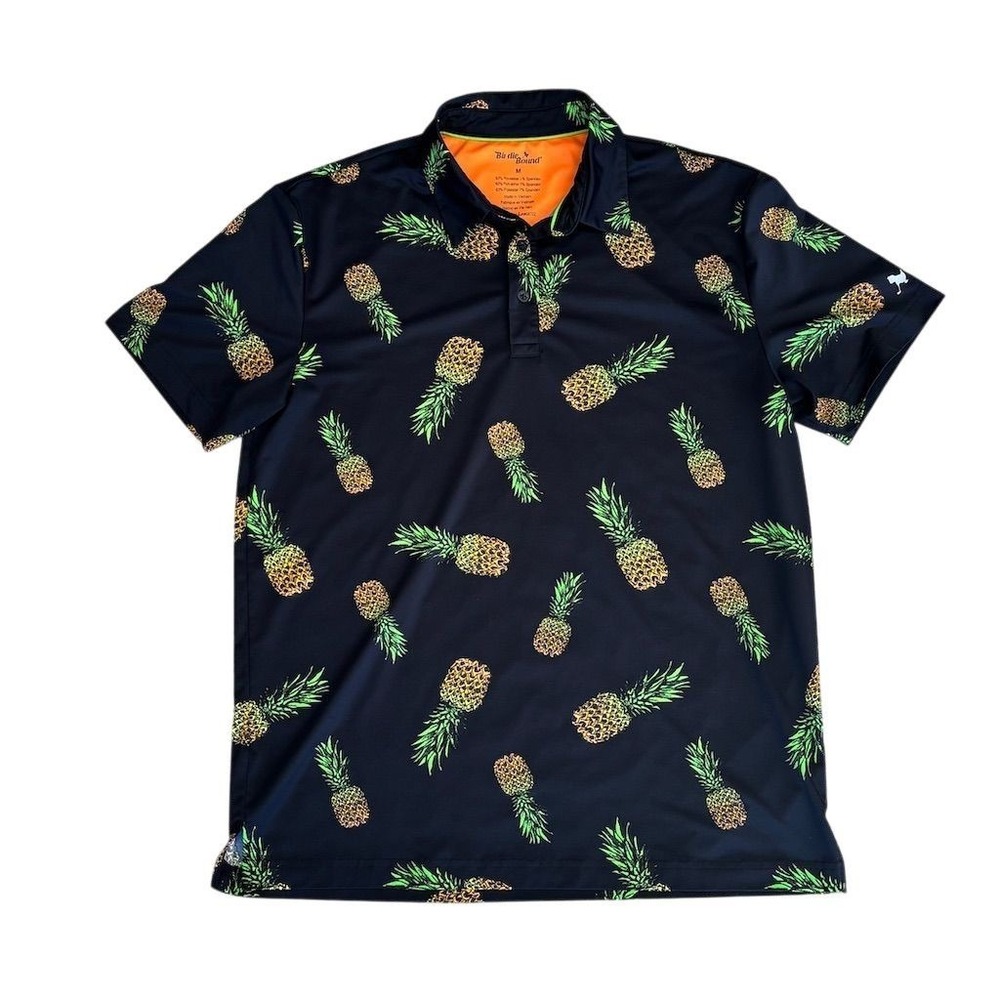Birdie Bound Men's‎ Pineapple Print Golf Polo Shirt Size M Multicolor